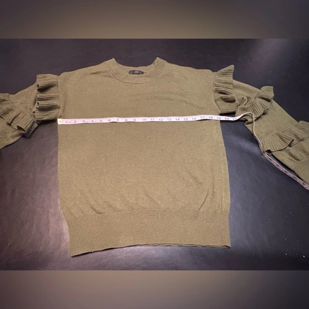 J. Crew Ruffle Sleeve Wool Blend Sweater in Olive Green size XS